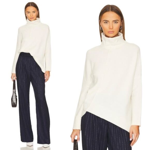 Allsaints Ivory White Cream Lock Roll Neck Asymmetric Wool Turtleneck Sweater - Picture 2 of 12